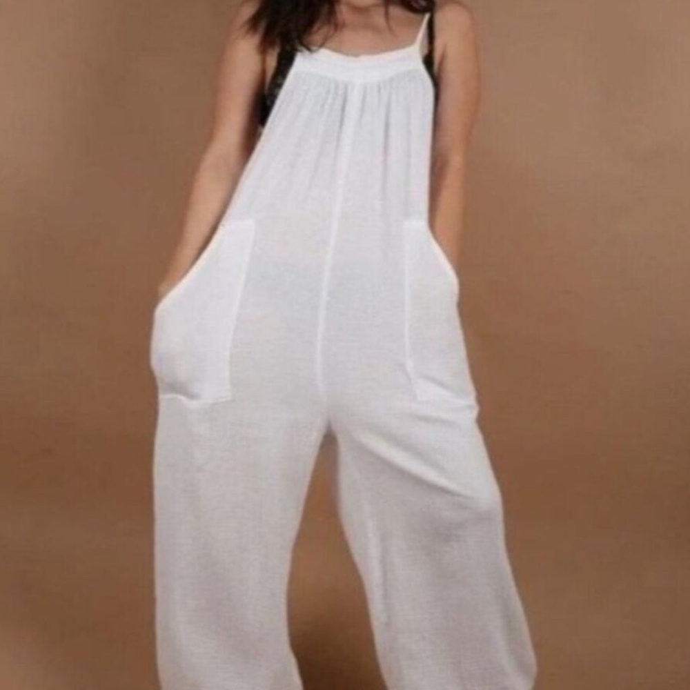 Cotton Gauze White Wooden Button Front Romper